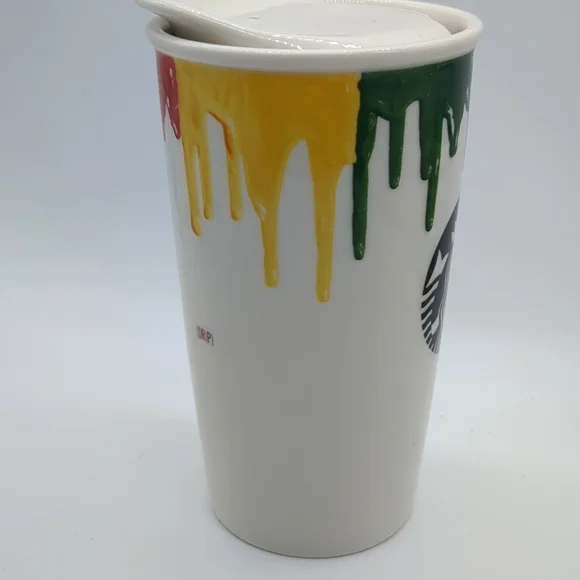 New Starbucks Band Of Outsiders Rainbow Drip 2014 Ceramic Coffee Tumbler 12  OZ